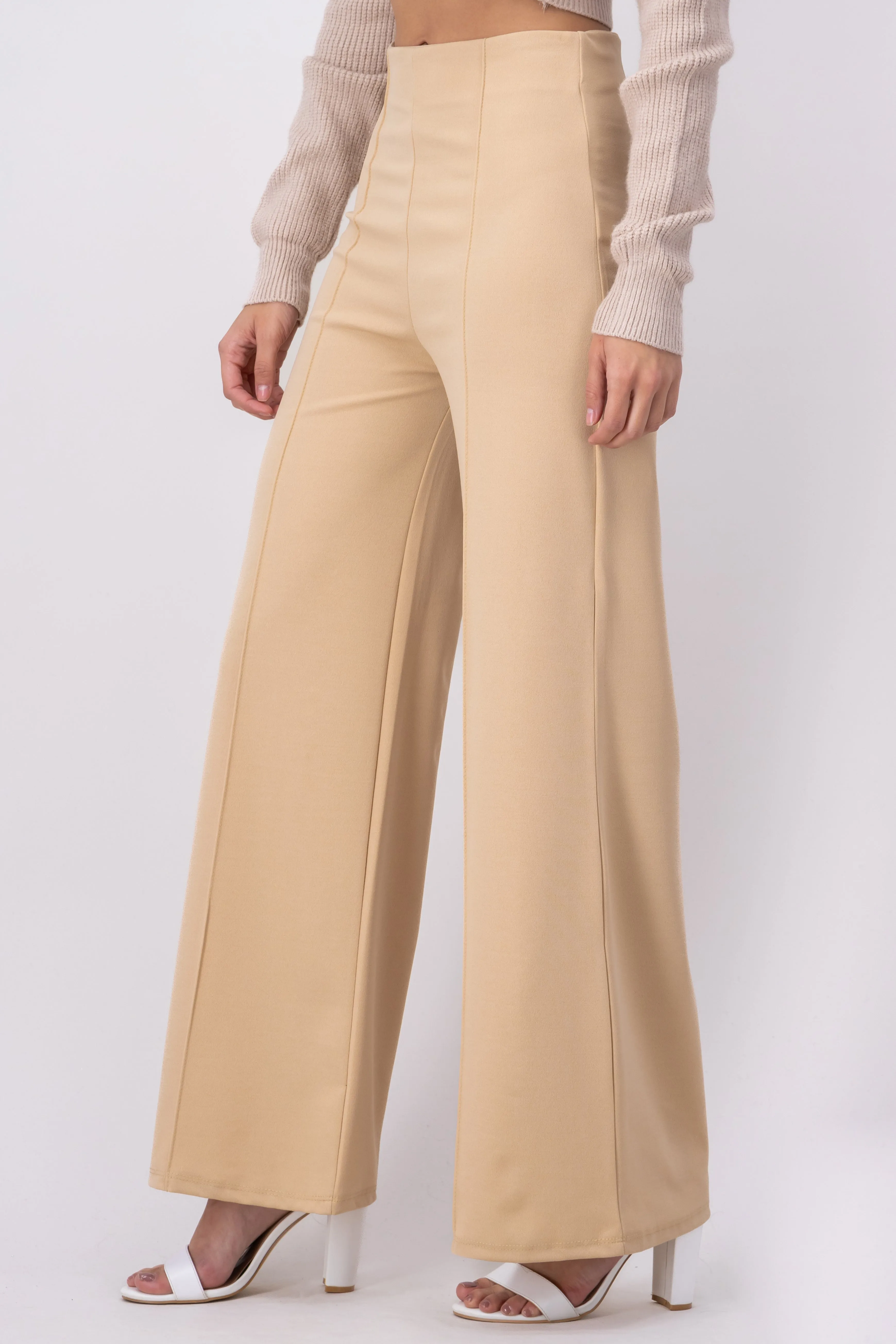 Pantalón Wide Leg Cintura Alta Costuras