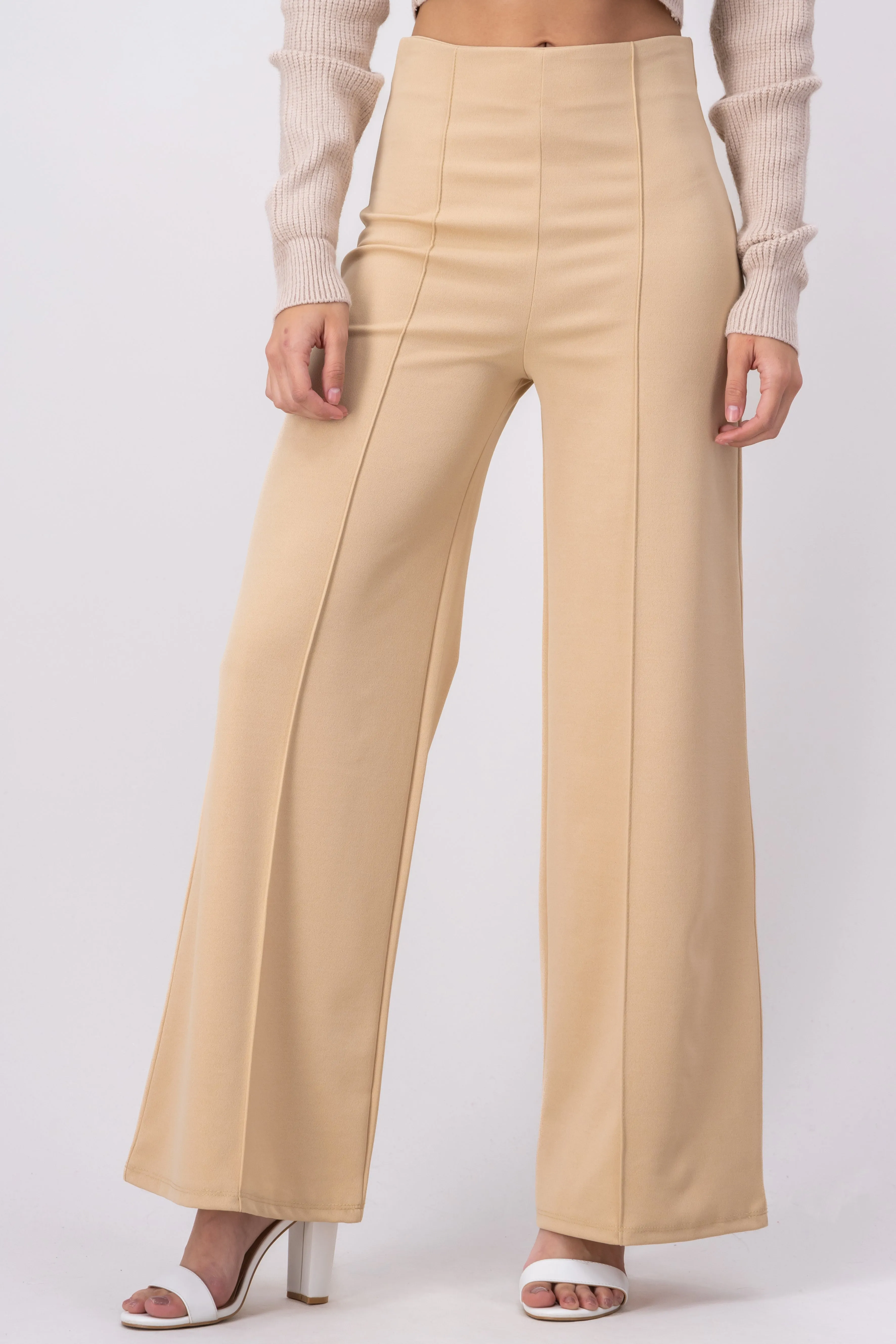 Pantalón Wide Leg Cintura Alta Costuras