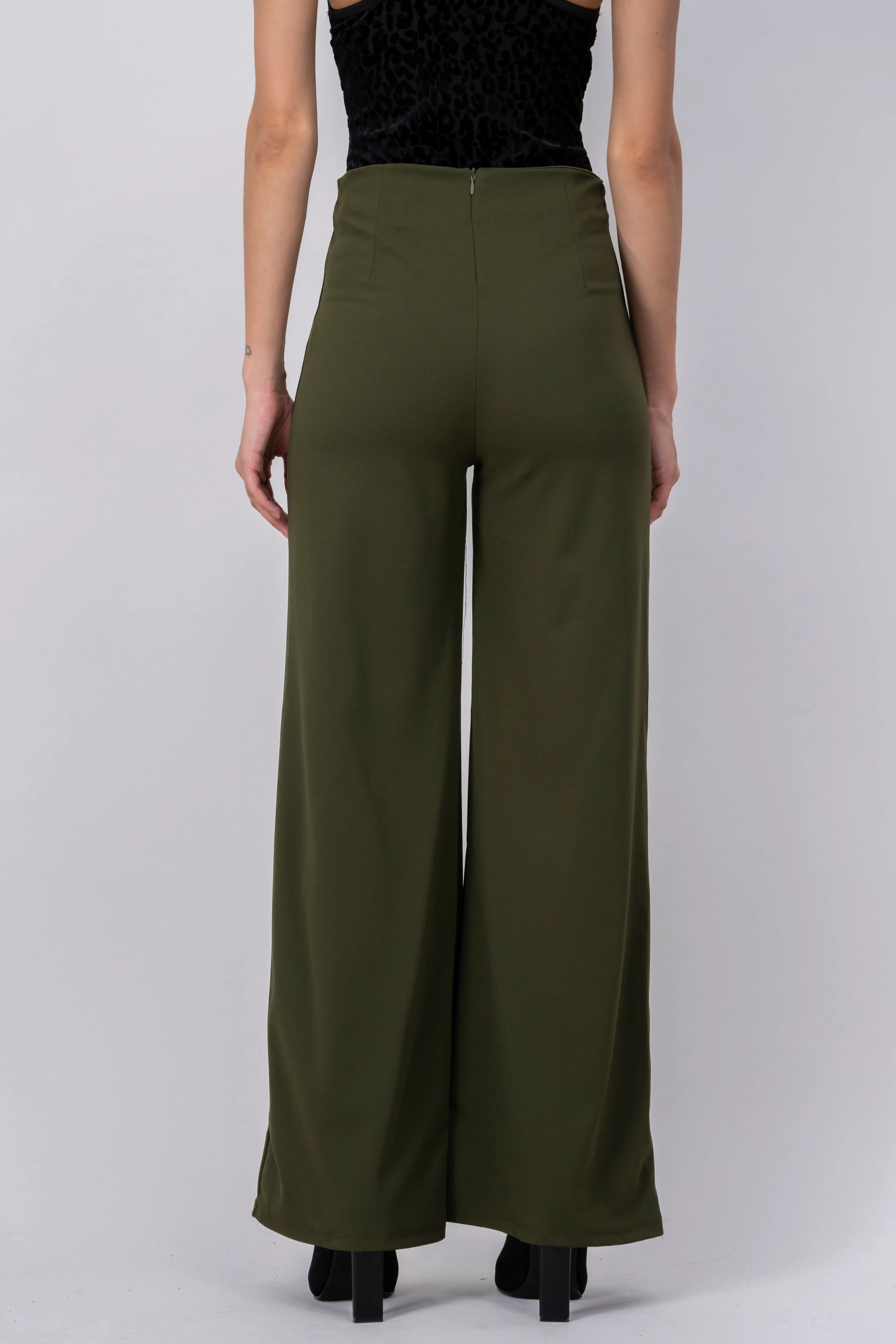 Pantalón Wide Leg Cintura Alta Costuras