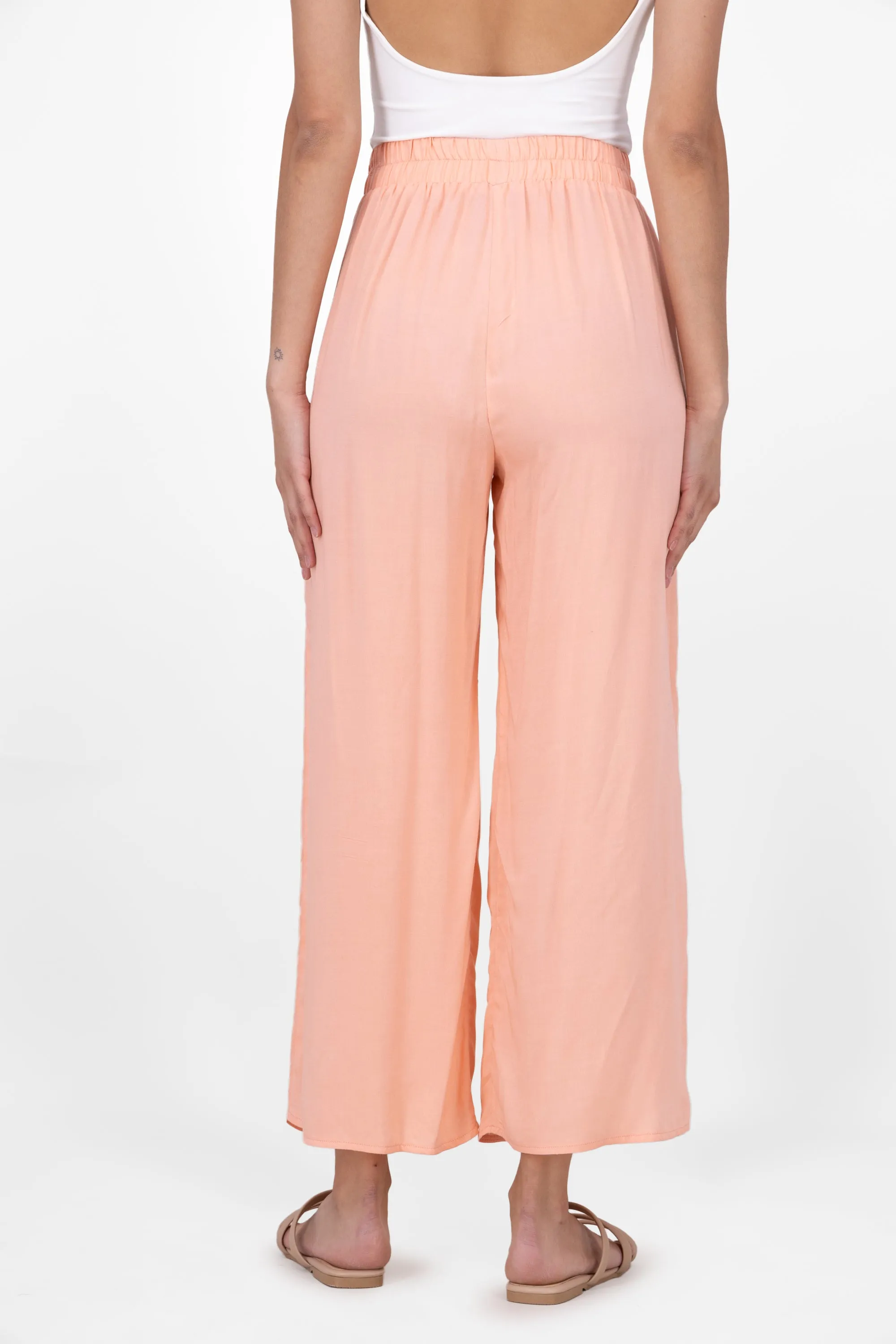Pantalón Wide Leg Cintura Alta Fruncida