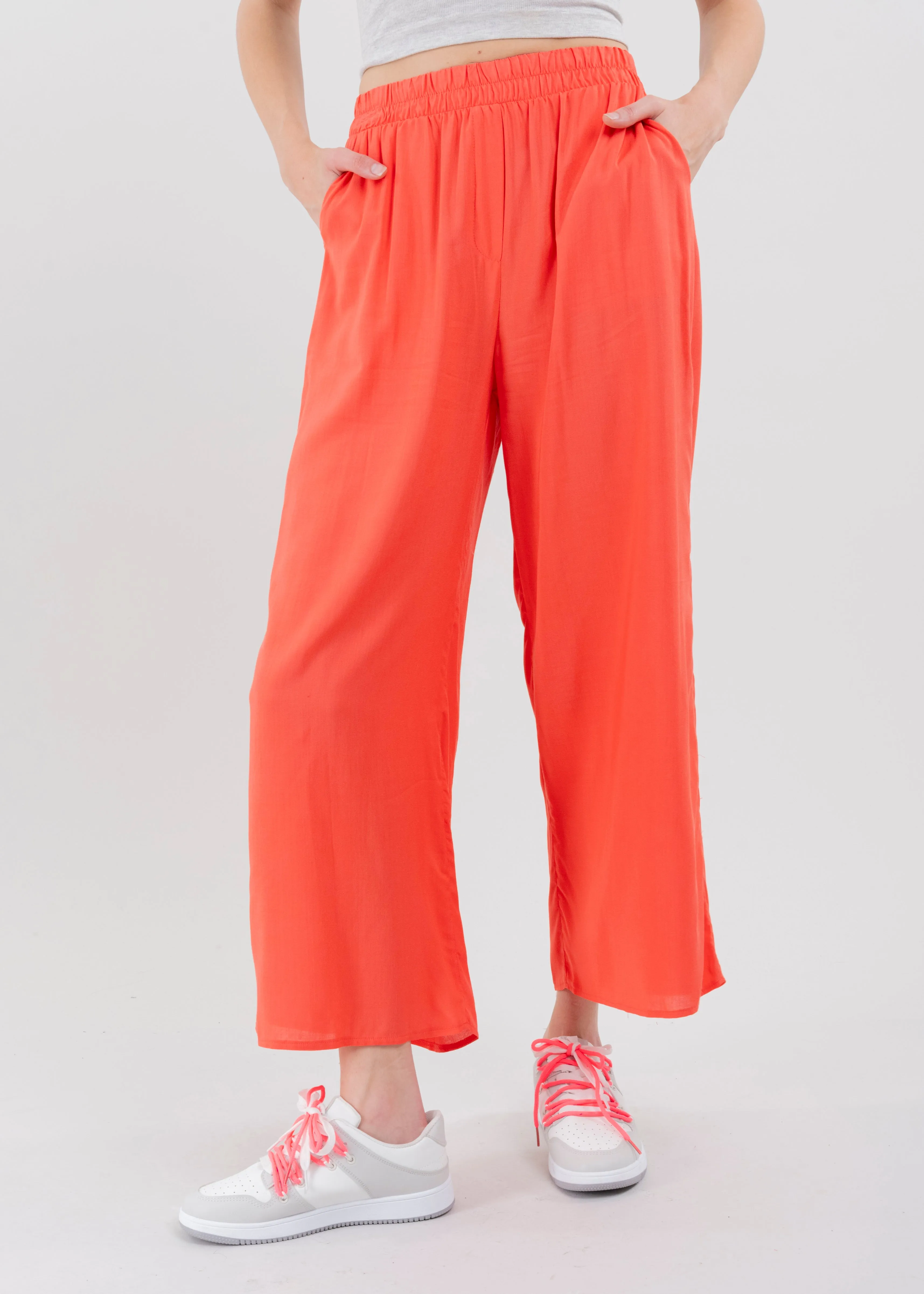 Pantalón Wide Leg Cintura Alta Fruncida