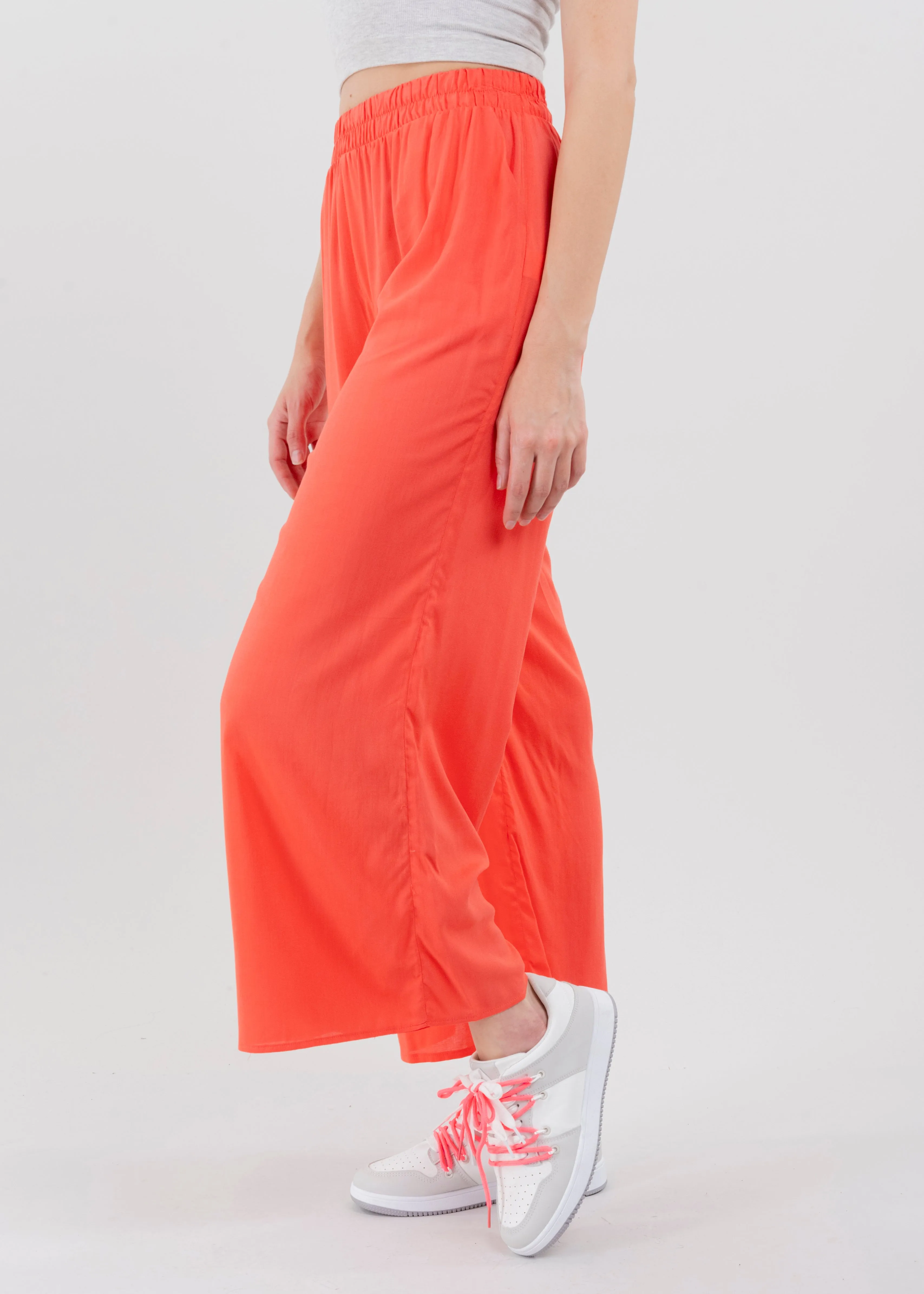 Pantalón Wide Leg Cintura Alta Fruncida
