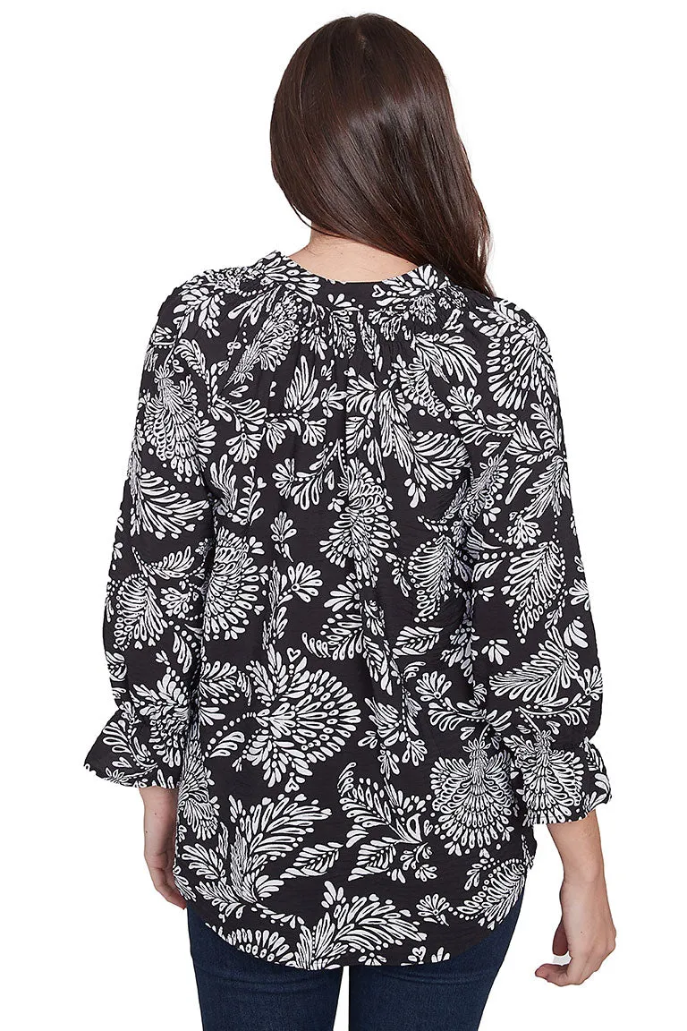Petite Monochrome Moment Smocked Neck Shirt