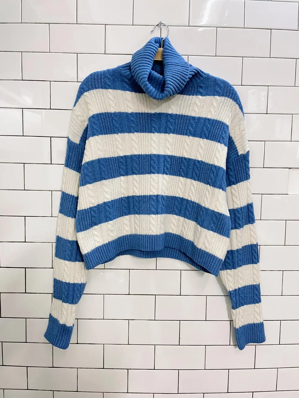 pink rose cable knit chunky stripe knit turtleneck