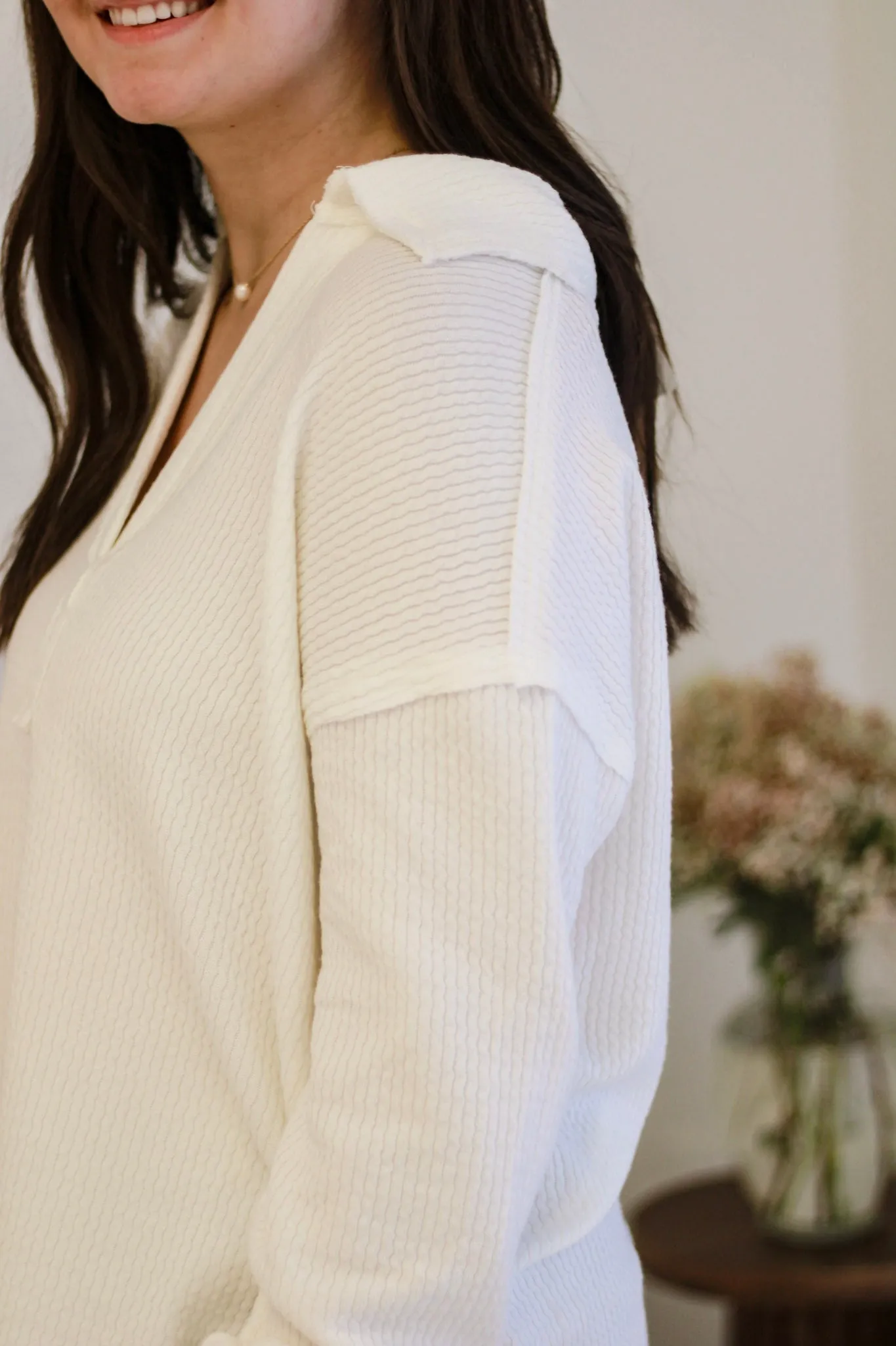 Playing in the Snow White Collared Top