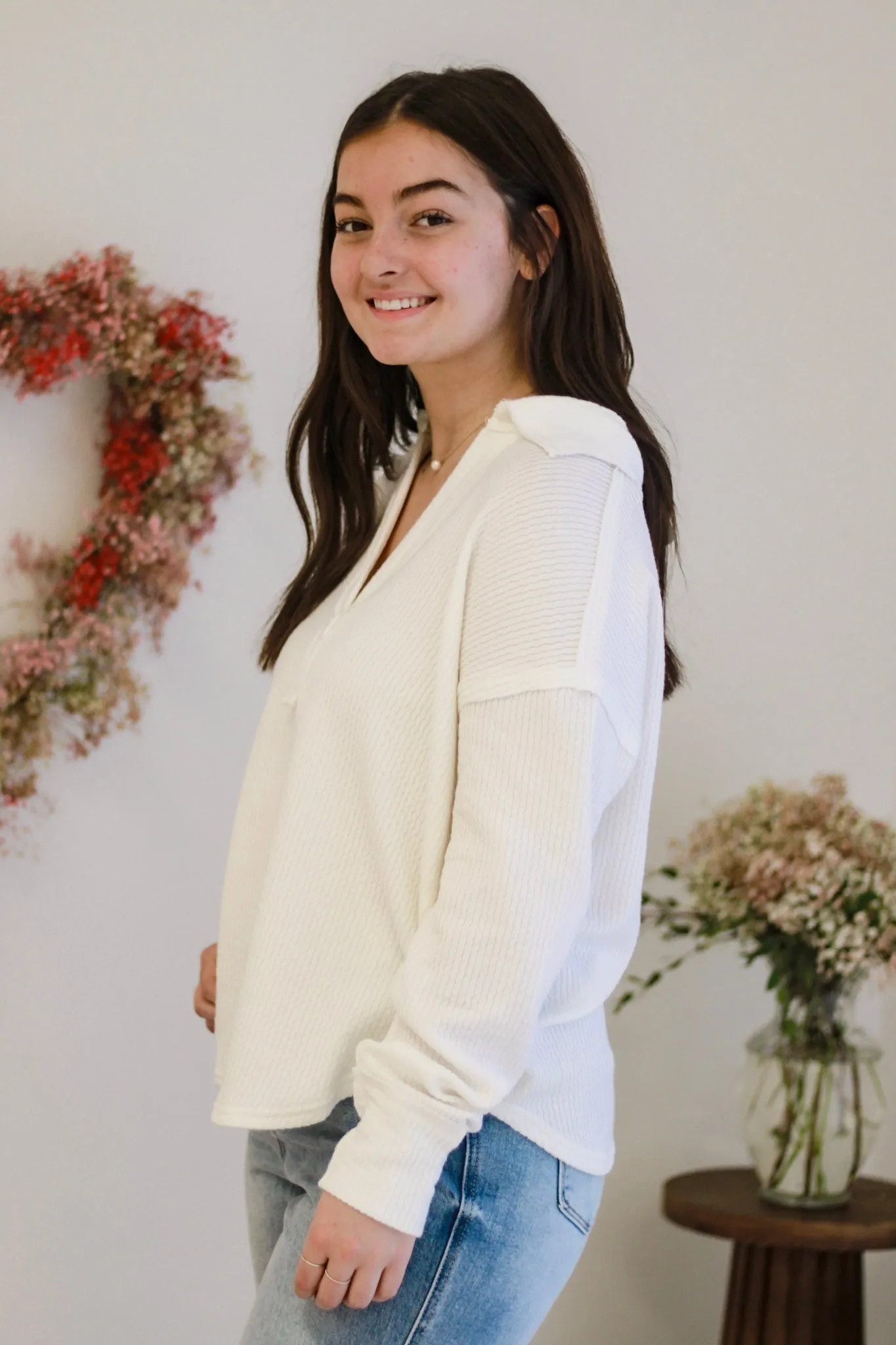 Playing in the Snow White Collared Top