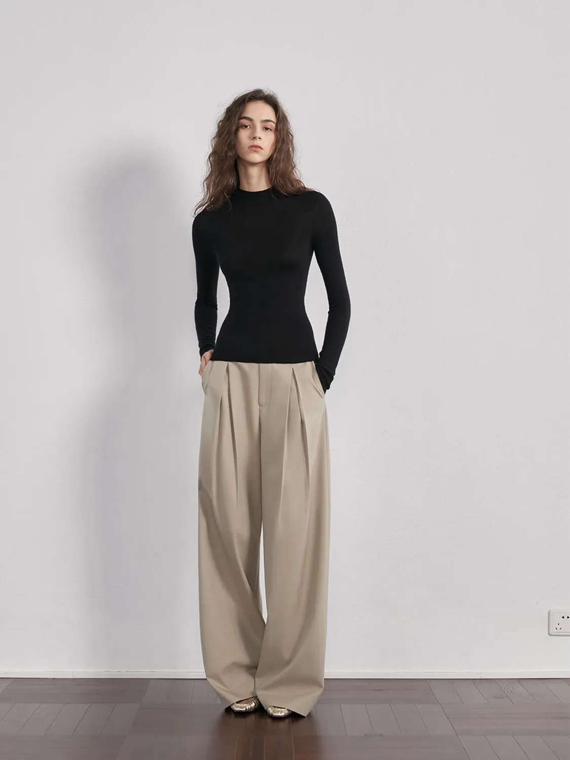 Pleated Wide-Leg Trousers