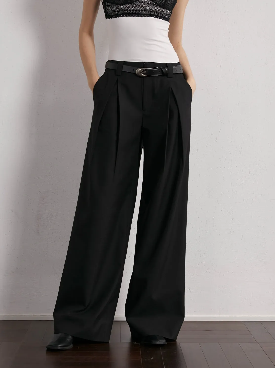 Pleated Wide-Leg Trousers
