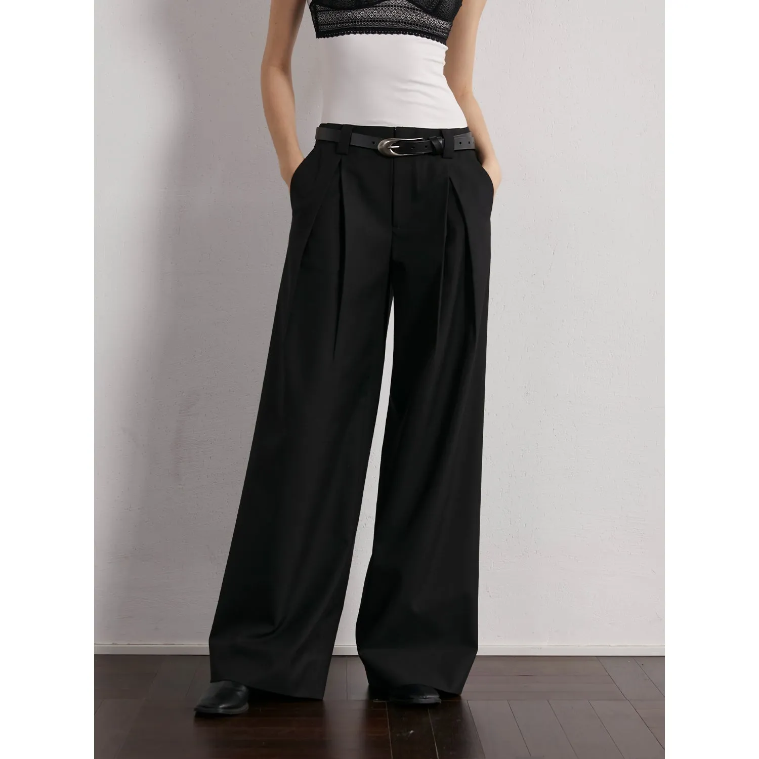 Pleated Wide-Leg Trousers