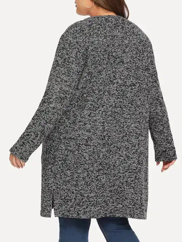 Plus Size Woollen Long-sleeved Jacket Without Collar Cardigan Simple Top
