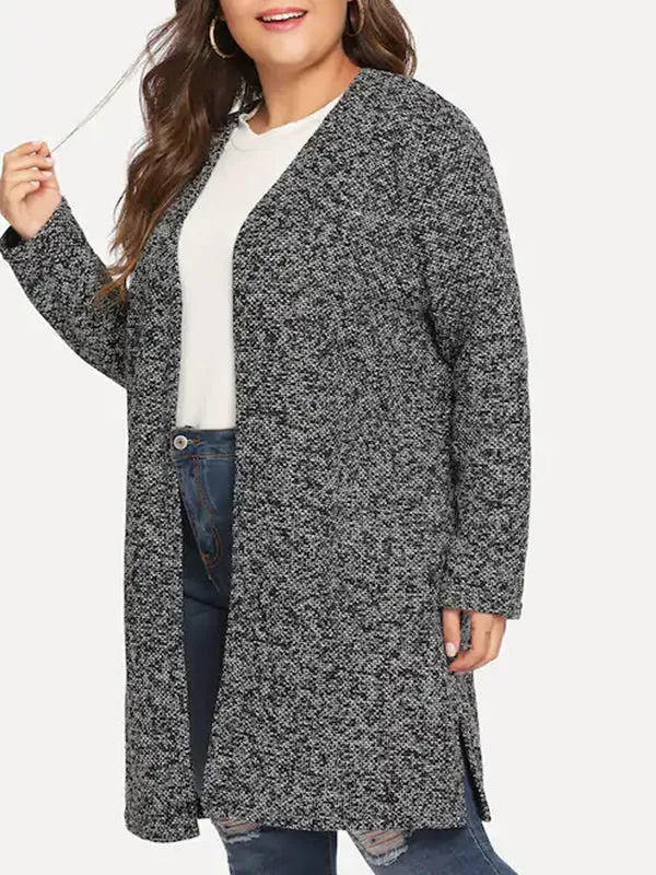 Plus Size Woollen Long-sleeved Jacket Without Collar Cardigan Simple Top