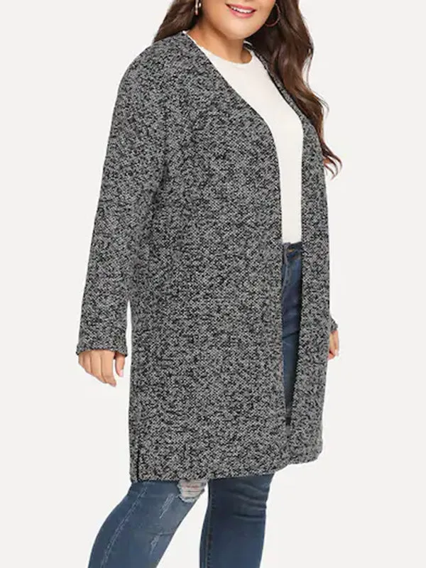Plus Size Woollen Long-sleeved Jacket Without Collar Cardigan Simple Top