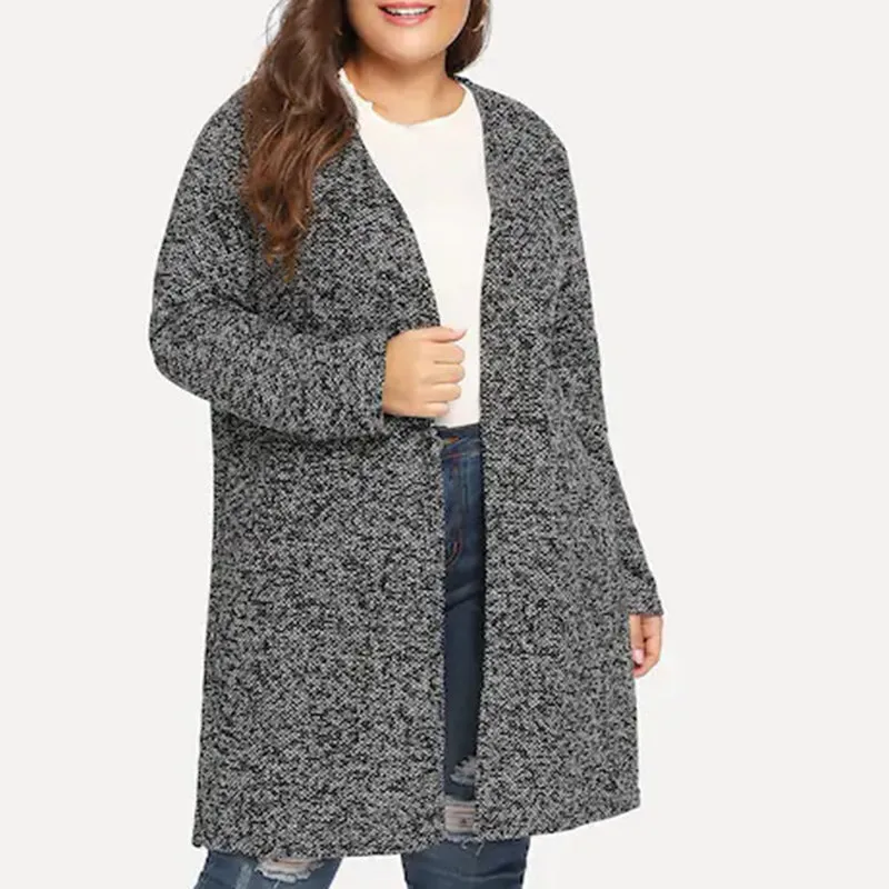 Plus Size Woollen Long-sleeved Jacket Without Collar Cardigan Simple Top