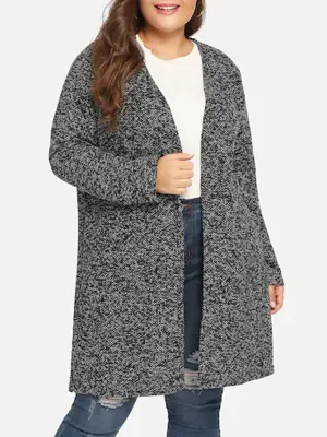 Plus Size Woollen Long-sleeved Jacket Without Collar Cardigan Simple Top