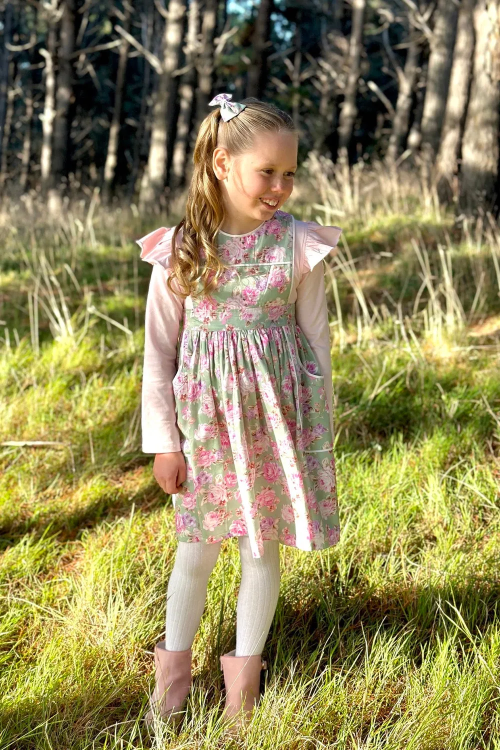 Pocket Pinafore Dress | Matilda Rose in Mint