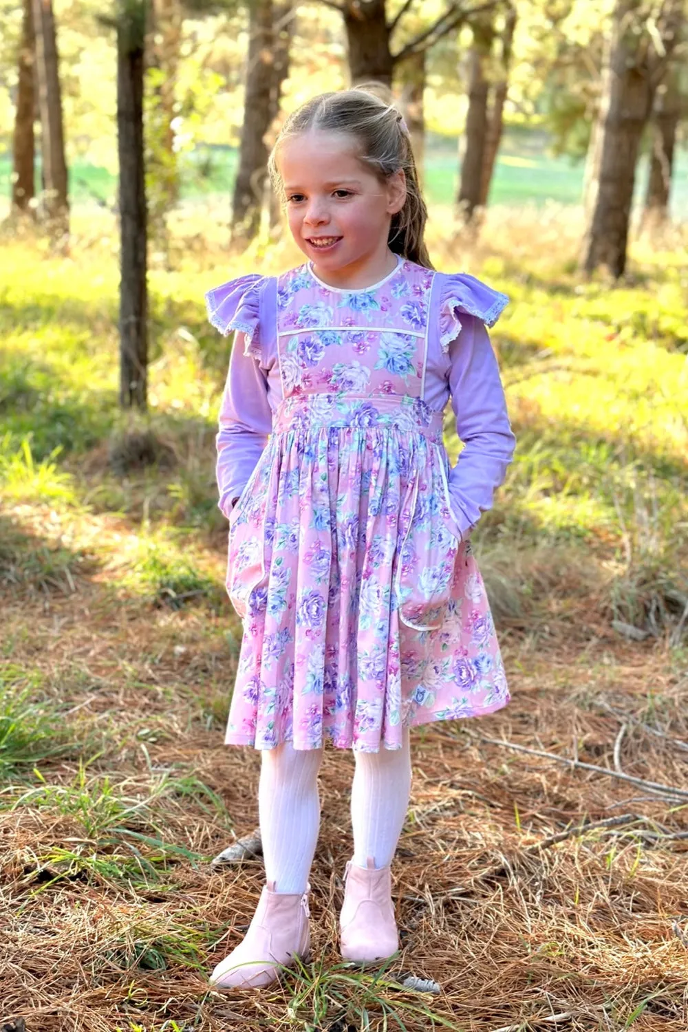 Pocket Pinafore Dress | Matilda Rose in Pink