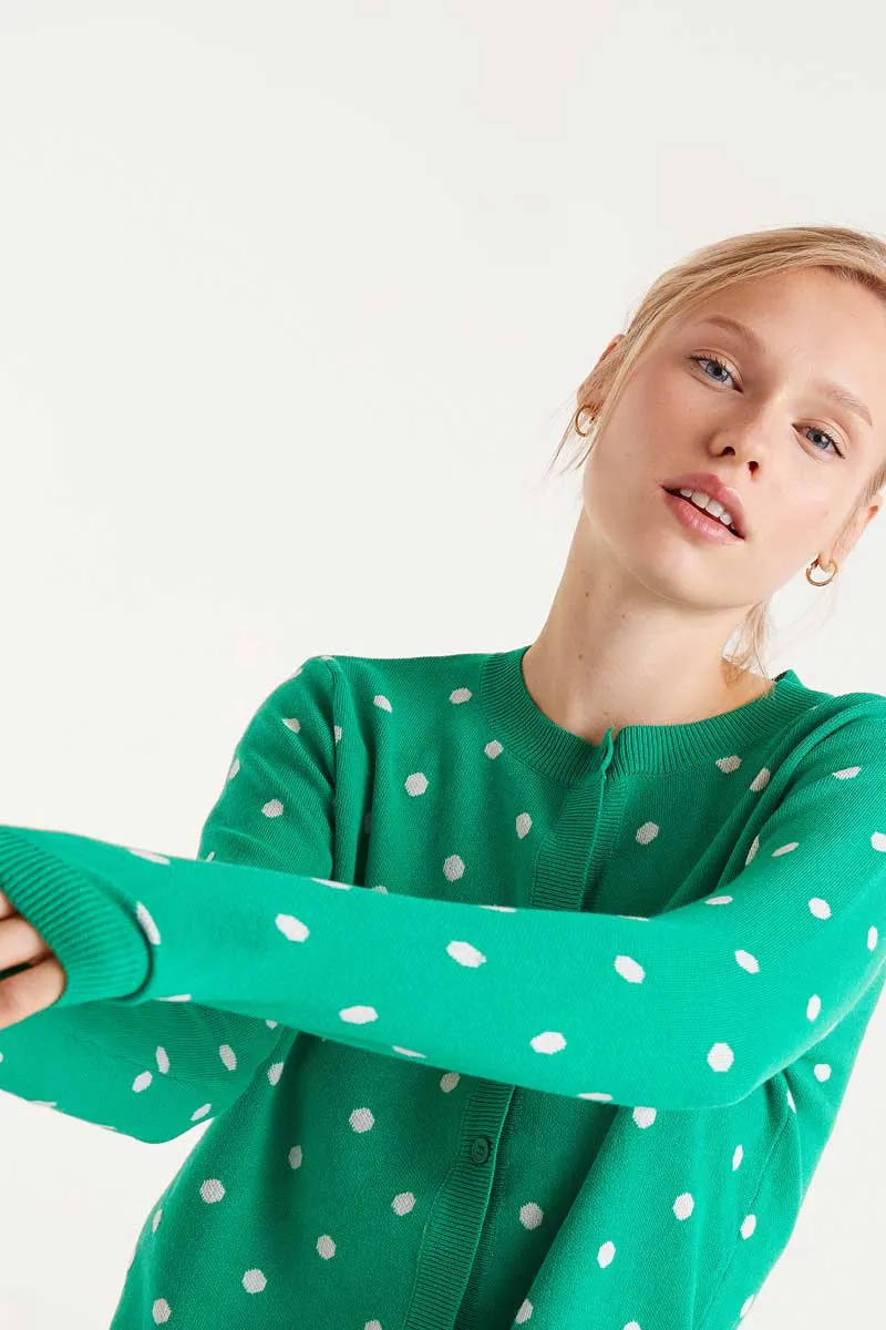 Polka Dot Cardigan - Green