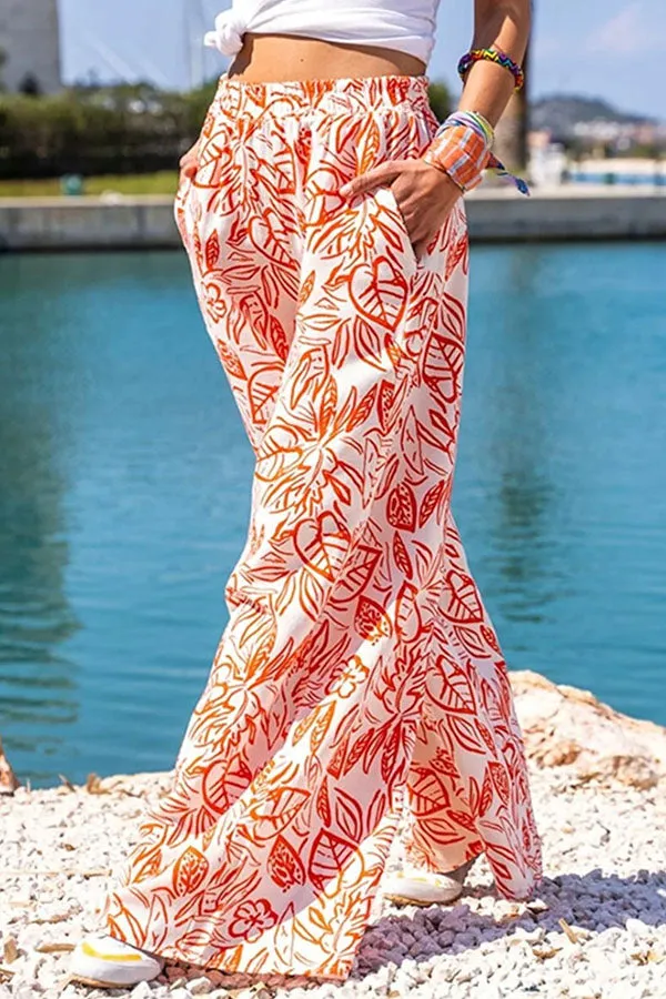 Printed trousers Wide-leg pants Diagonal pocket casual pants