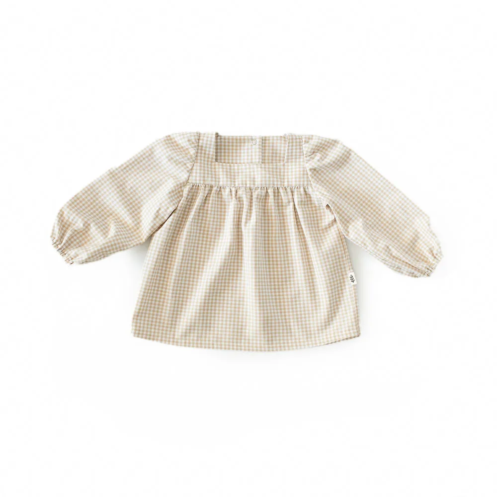Puffed Longsleeve Blouse - Gingham Tan