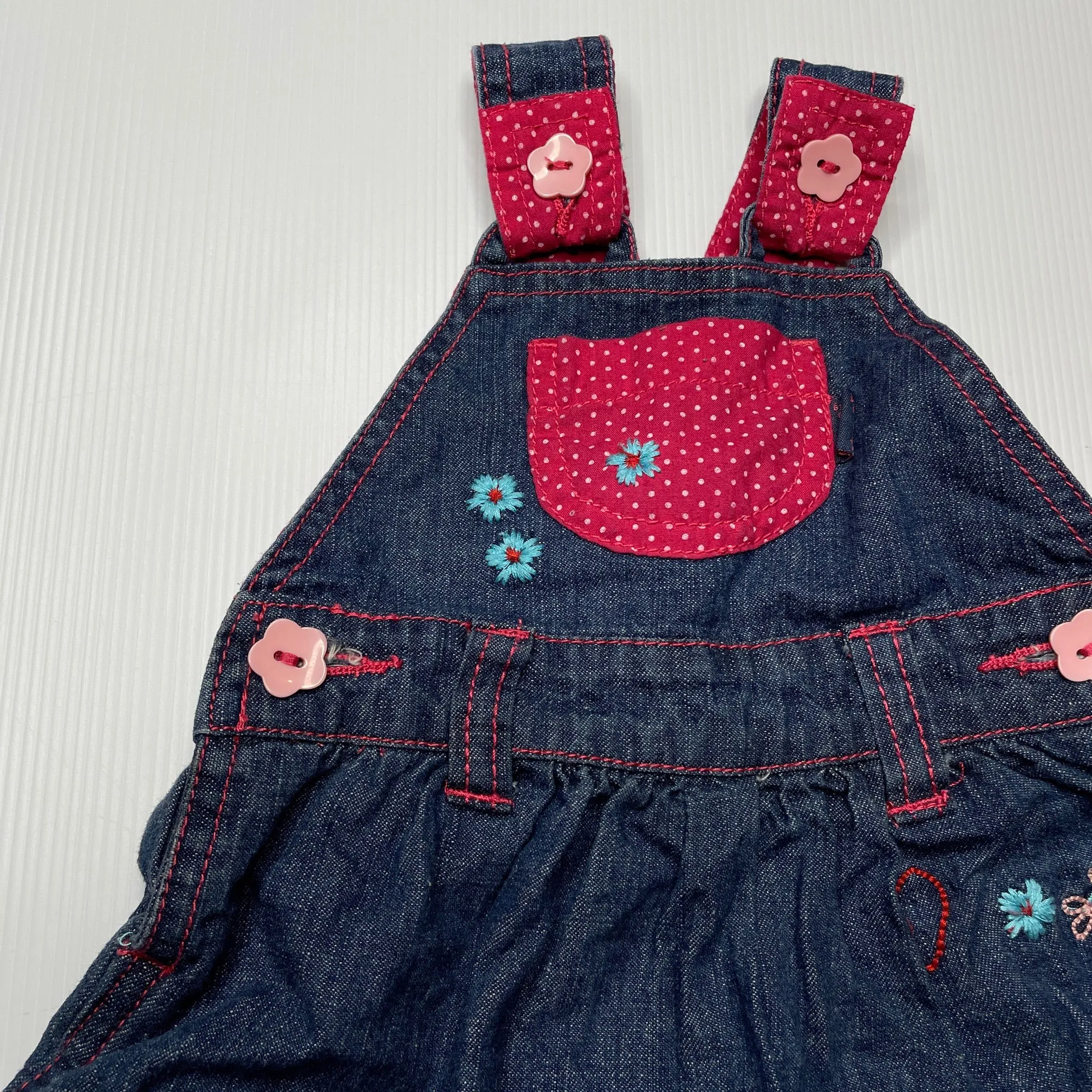 Pumpkin Patch embroidered overalls dress / pinafore, size 0000, Pre-loved