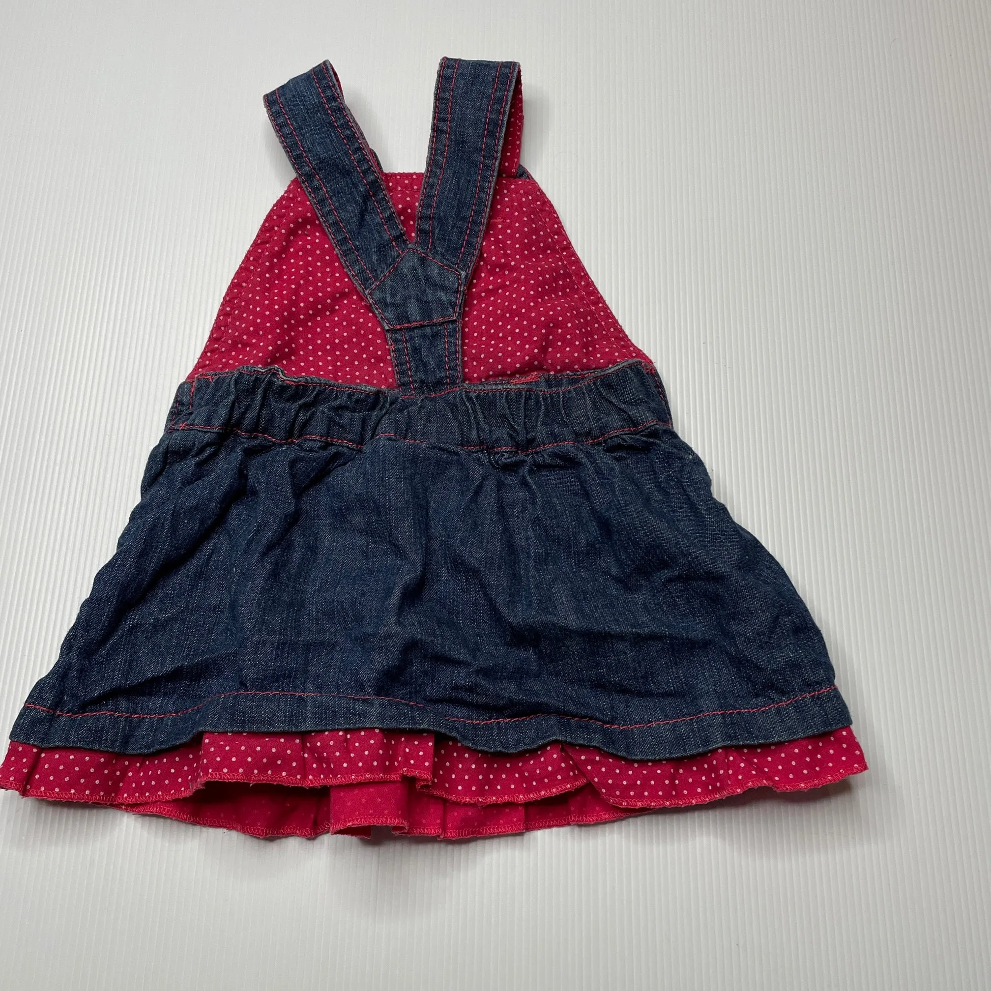 Pumpkin Patch embroidered overalls dress / pinafore, size 0000, Pre-loved