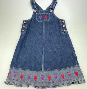 Pumpkin Patch vintage embroidered denim overalls dress / pinafore, size 7, Pre-loved