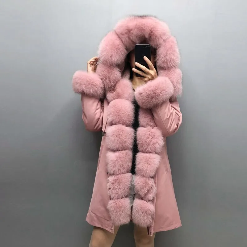 Real Fox fur fur collar hooded fur parka