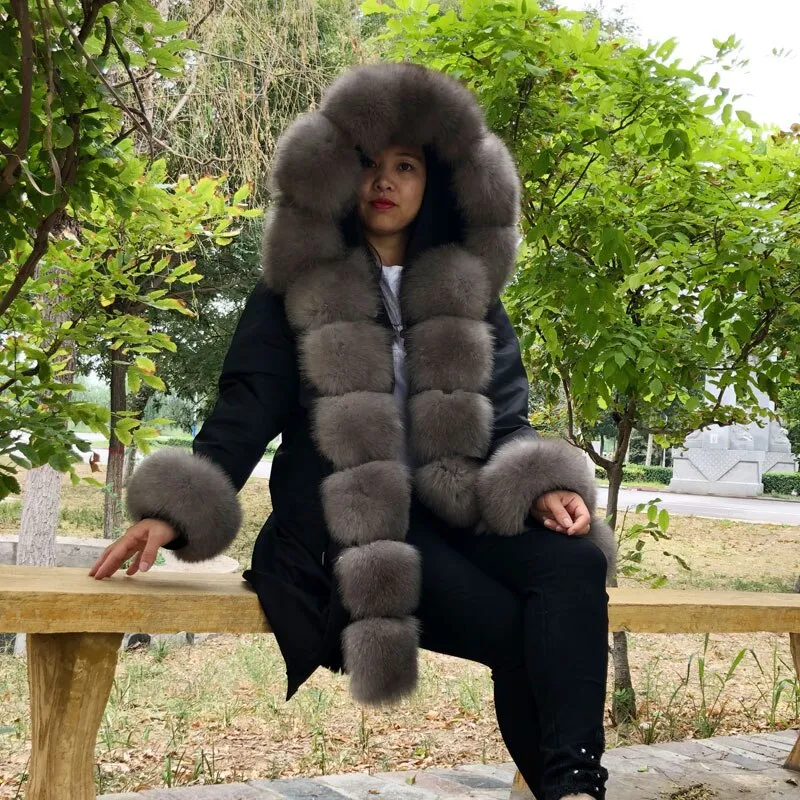 Real Fox fur fur collar hooded fur parka