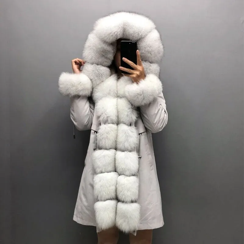 Real Fox fur fur collar hooded fur parka
