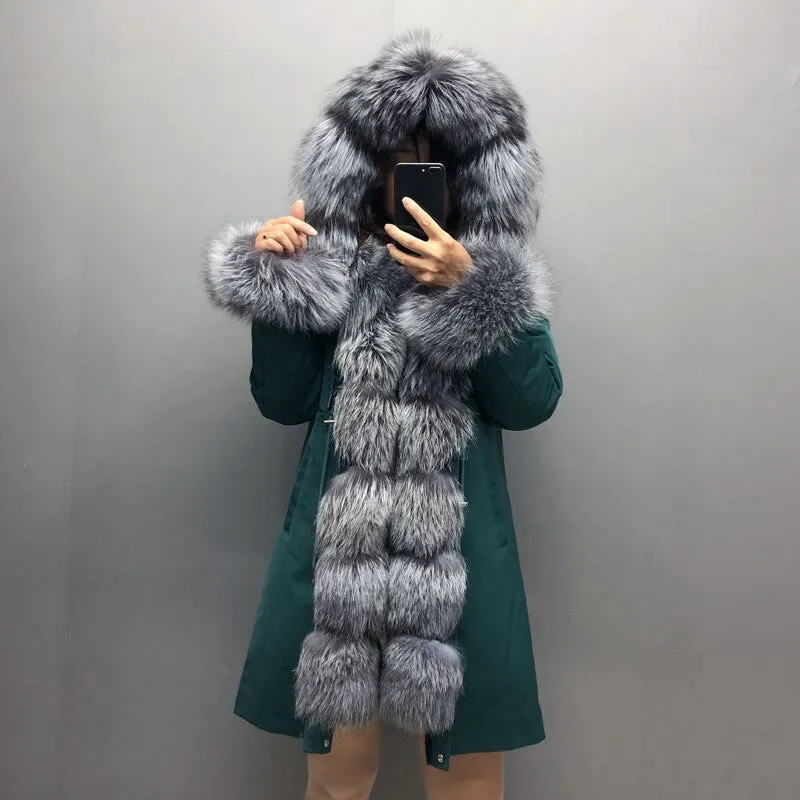 Real Fox fur fur collar hooded fur parka