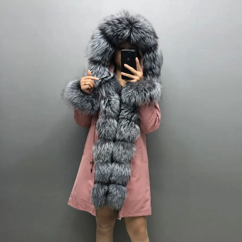 Real Fox fur fur collar hooded fur parka
