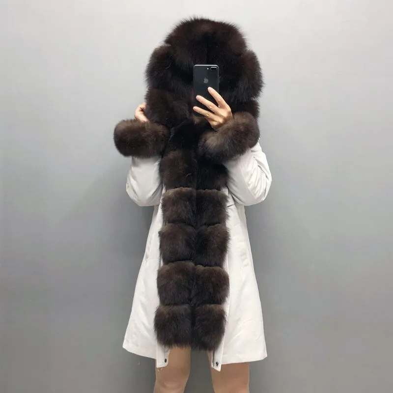 Real Fox fur fur collar hooded fur parka