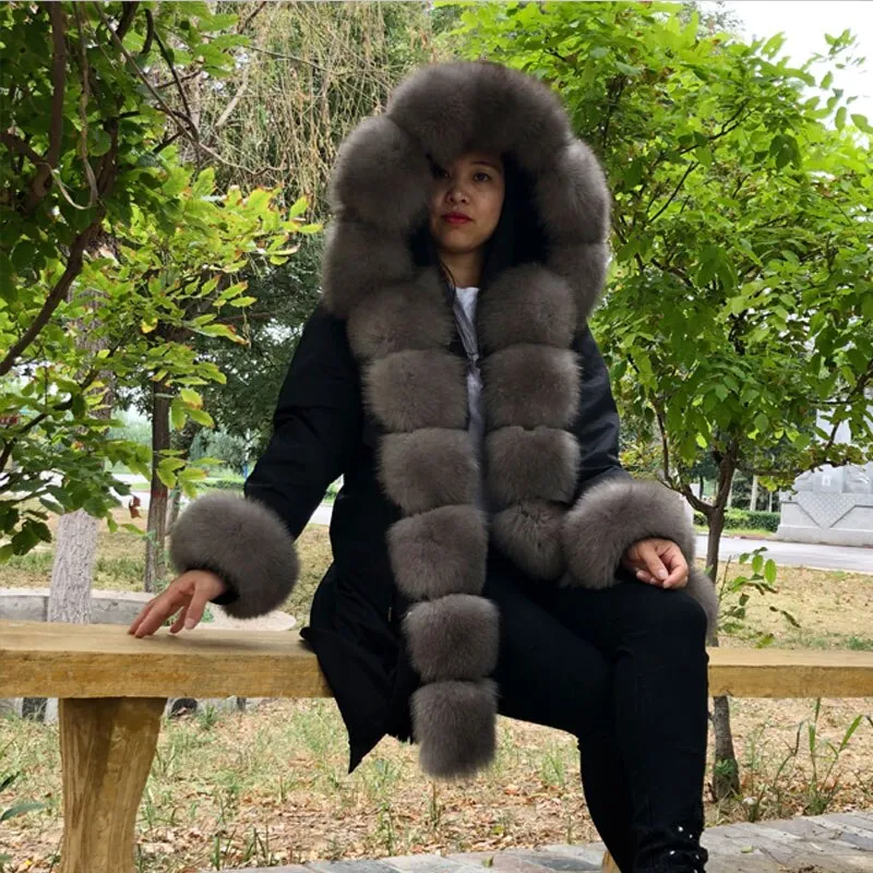 Real Fox fur fur collar hooded fur parka