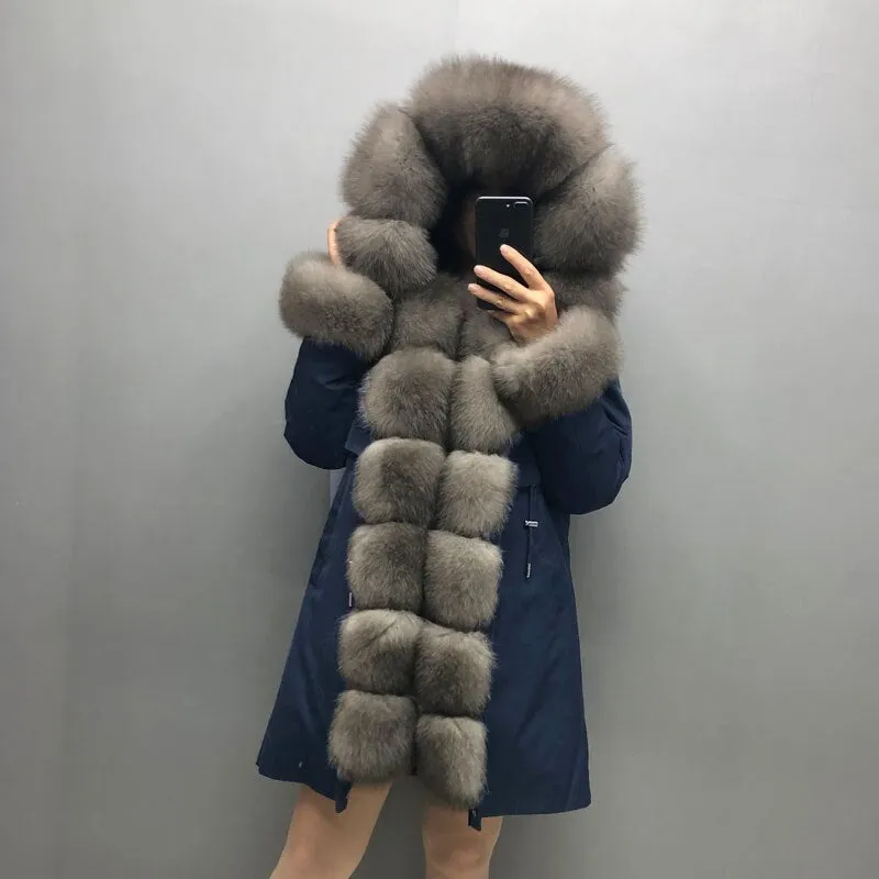 Real Fox fur fur collar hooded fur parka
