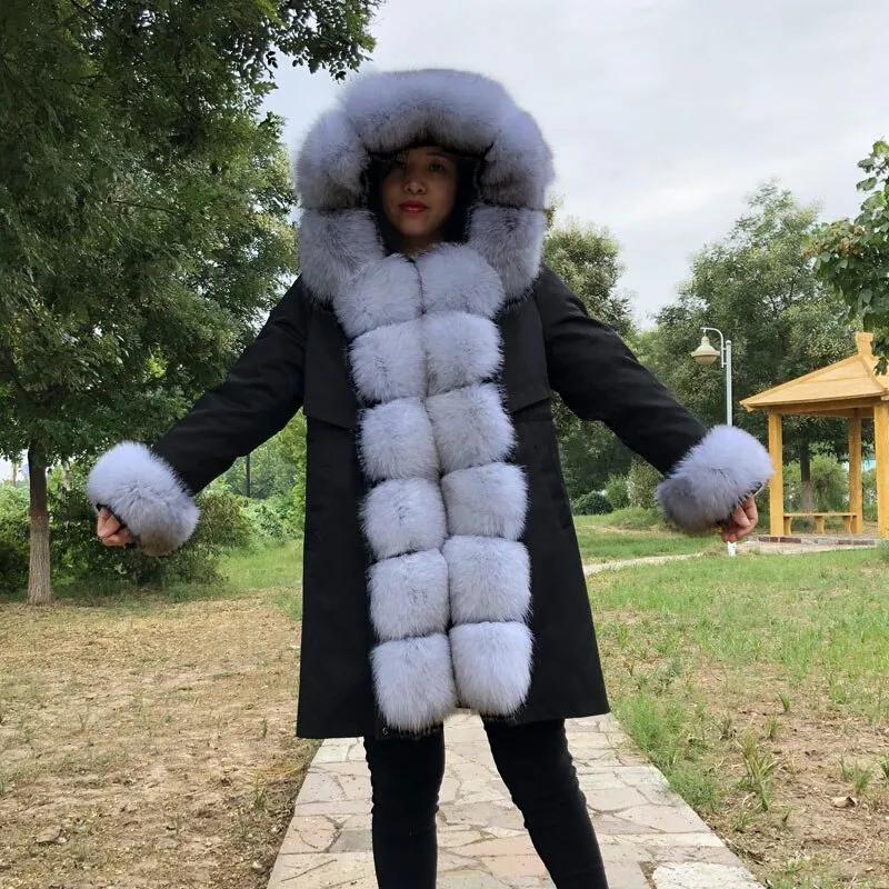 Real Fox fur fur collar hooded fur parka