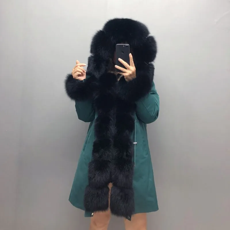 Real Fox fur fur collar hooded fur parka