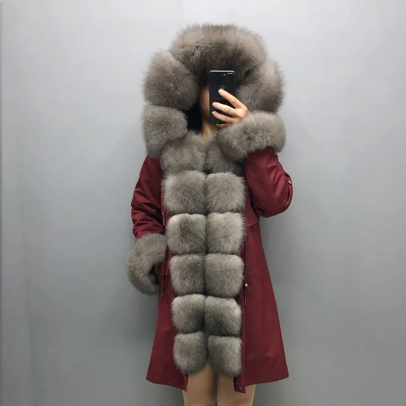 Real Fox fur fur collar hooded fur parka