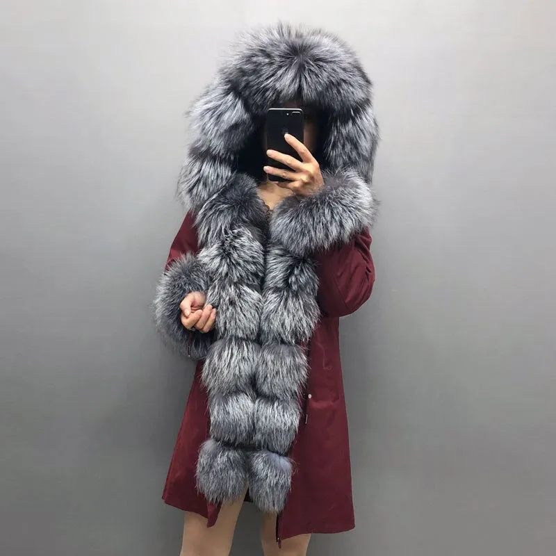 Real Fox fur fur collar hooded fur parka