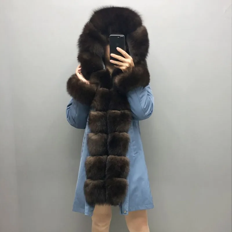 Real Fox fur fur collar hooded fur parka