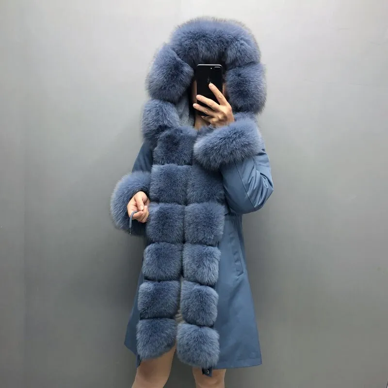 Real Fox fur fur collar hooded fur parka