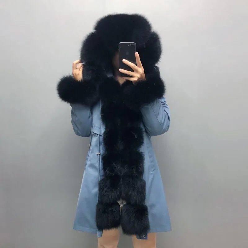 Real Fox fur fur collar hooded fur parka