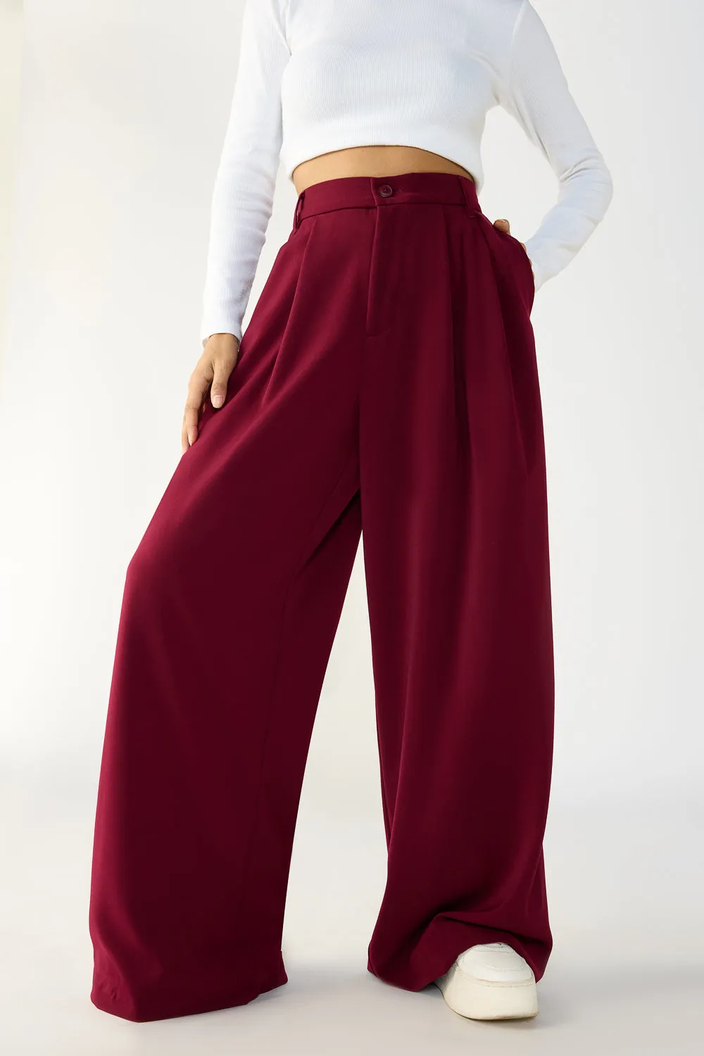 Regal Maroon Super Flared Flared Korean Pants