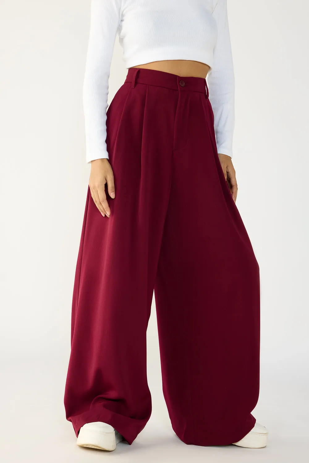 Regal Maroon Super Flared Flared Korean Pants