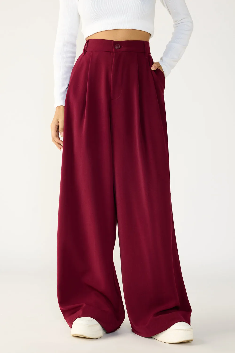 Regal Maroon Super Flared Flared Korean Pants