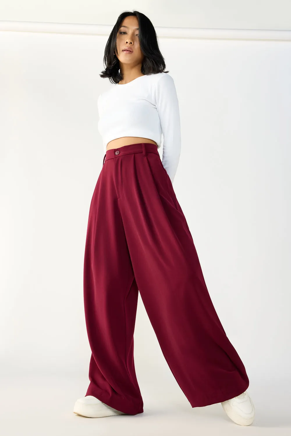 Regal Maroon Super Flared Flared Korean Pants