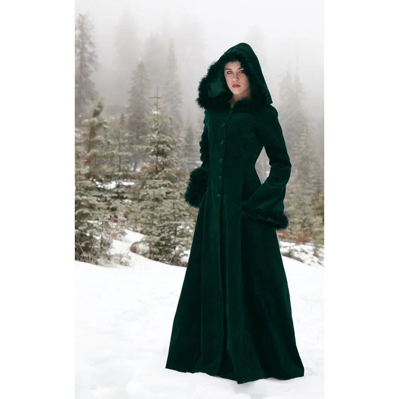 Retro Fur Collar Hooded Single-breasted Solid Color Waisted Slim-fit Windbreaker Jacket