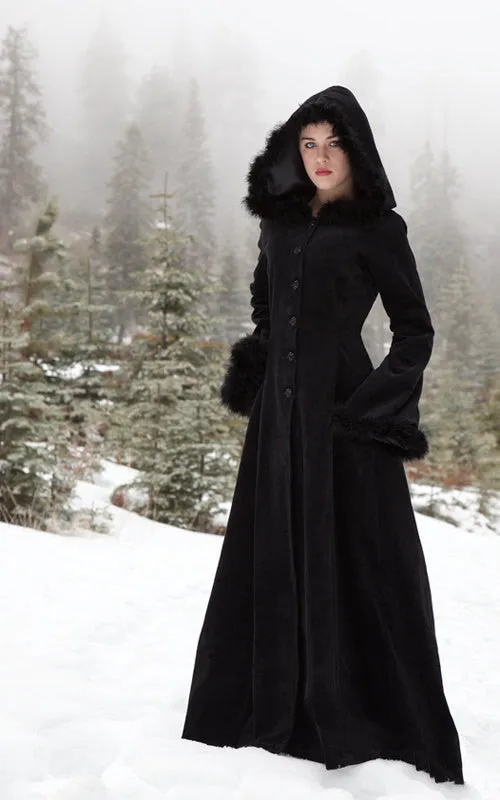 Retro Fur Collar Hooded Single-breasted Solid Color Waisted Slim-fit Windbreaker Jacket