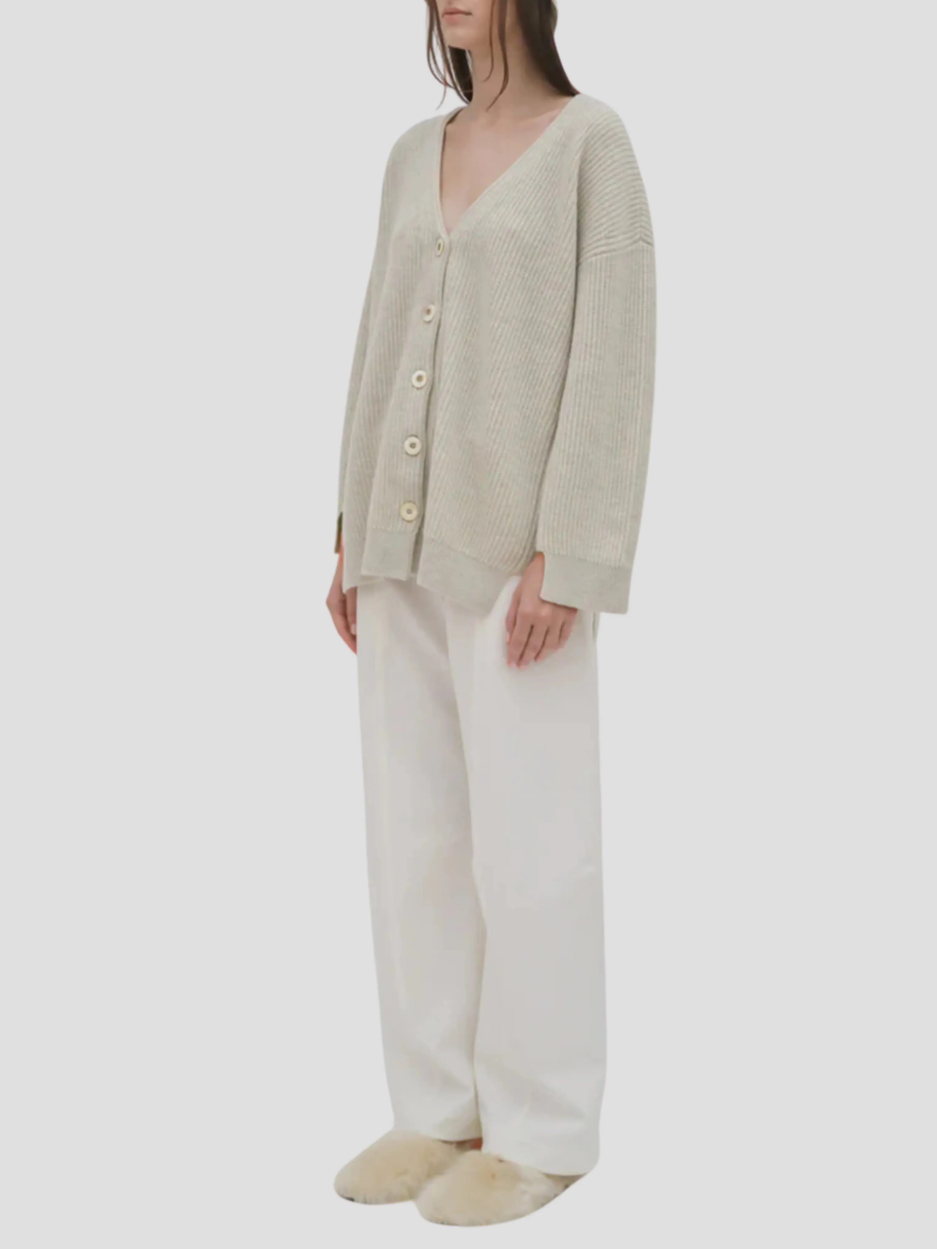 Rib Panel Cardigan in Fog