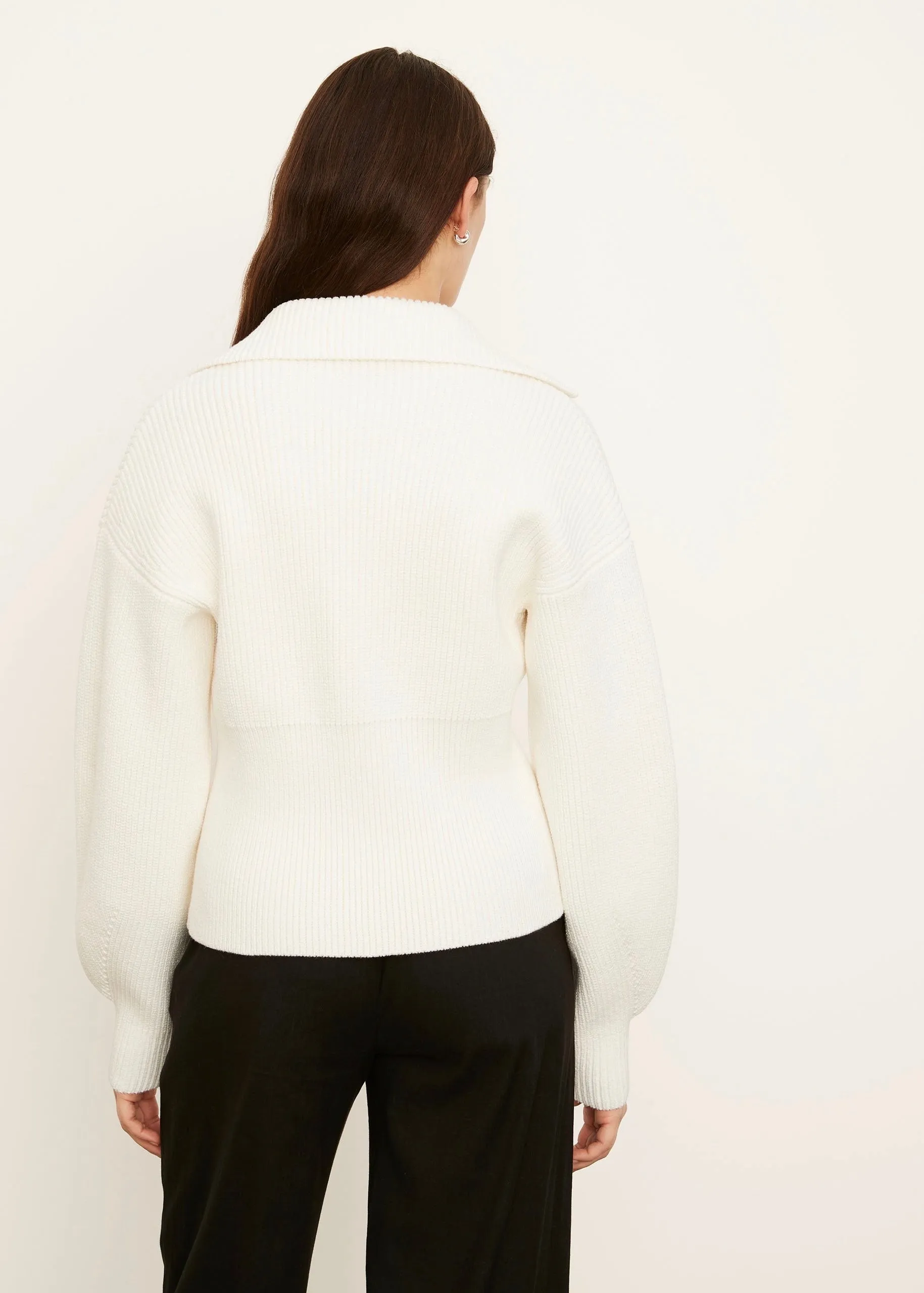 Ribbed Collar Cardigan (Optic White)
