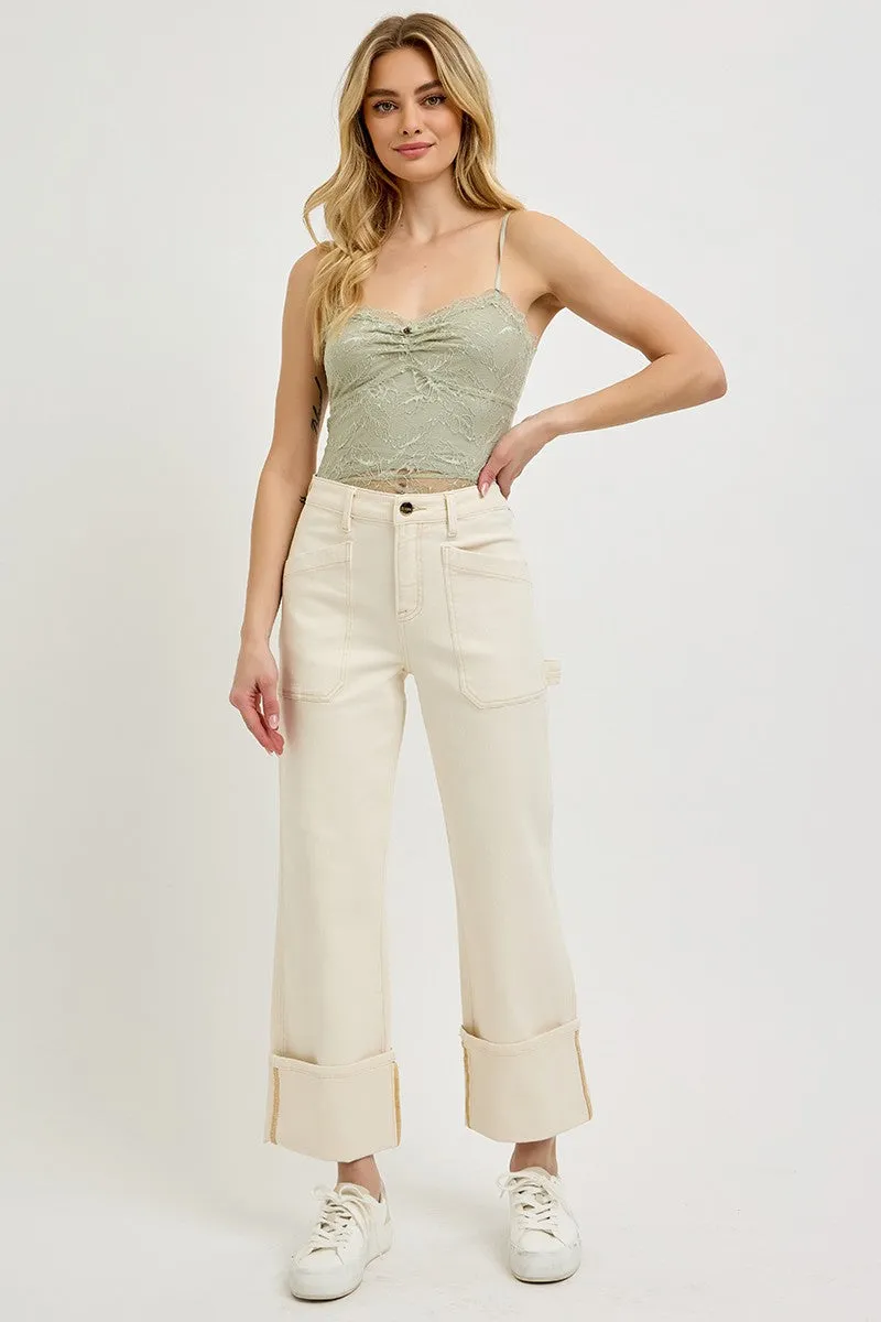 Risen Ivory High Rise Wide Straight Cuff Denim